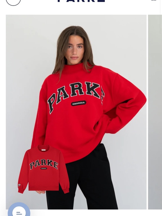 Parke Sweaters - Parke Red Oversized Crew Sweatshirt with Black Trim Logo
